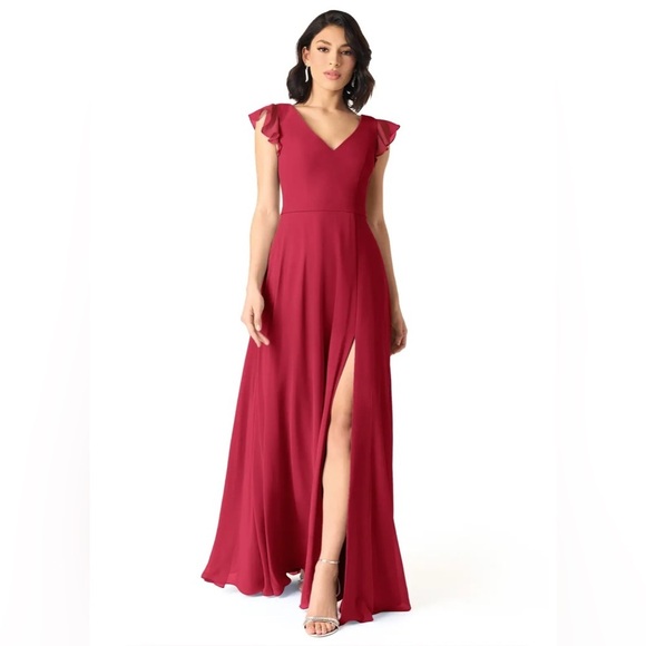 Azazie Claudine Elegant Bridesmaid Dress – Burgundy, Size A18 (Plus) - Picture 1 of 12